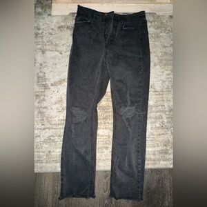 Black, high-rise, distressed jeans